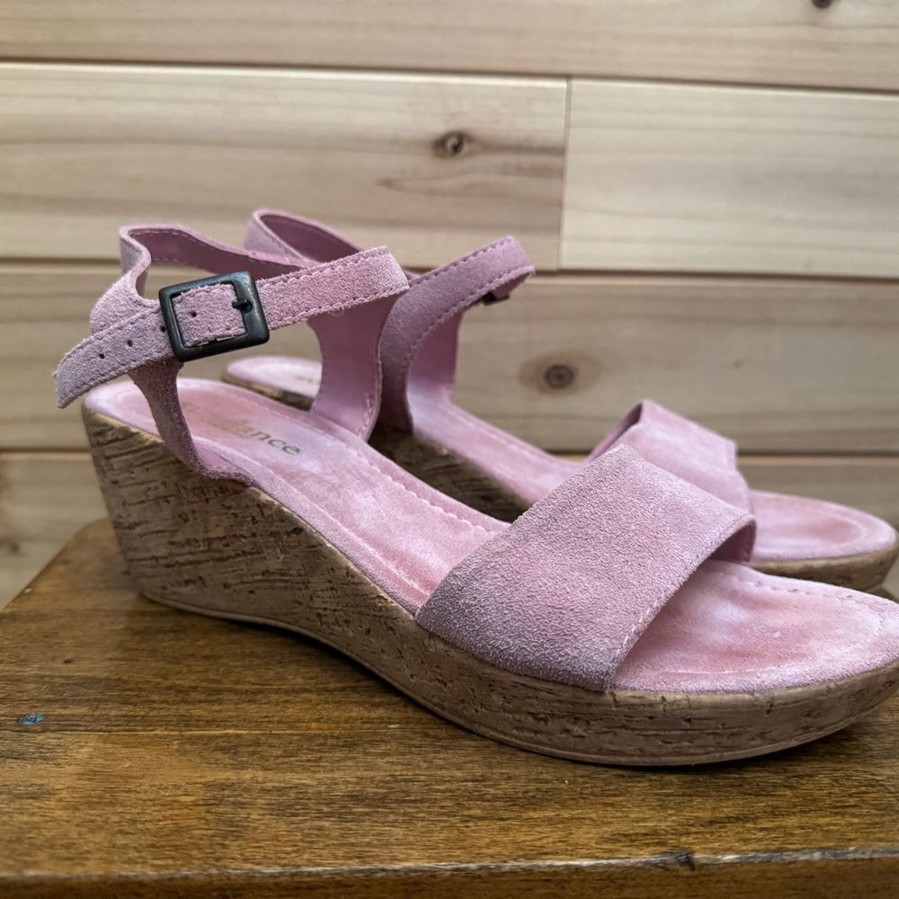 Sundance Size 40 (9) Pink Leather Suede Cork Wedge Platform Sandal Shoes - Picture 2 of 7